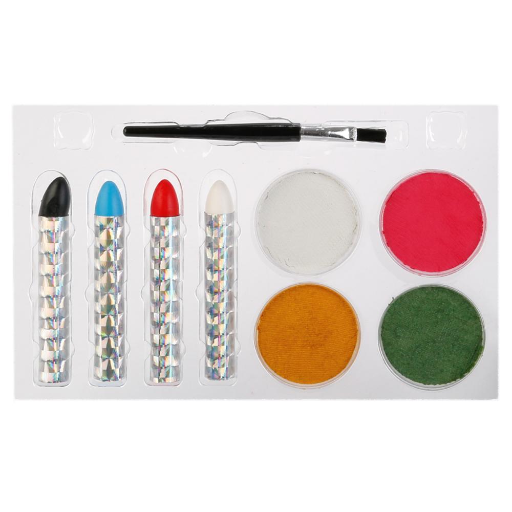 Аквагрим MultiArt 4 цветные краски, кисточка, 4 карандаша, трафареты  