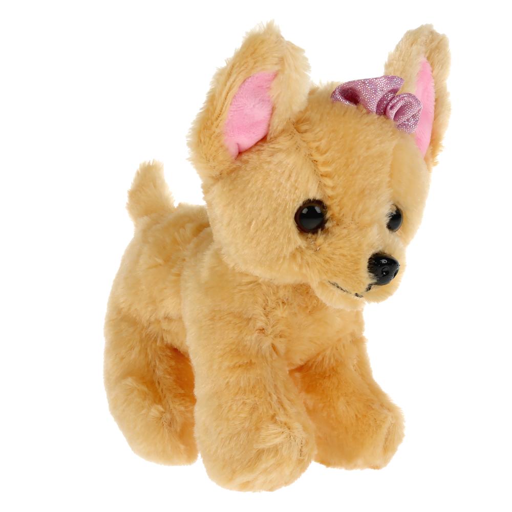 Мягкая игрушка – Собака в сумочке из пайеток, золото, 15 см   