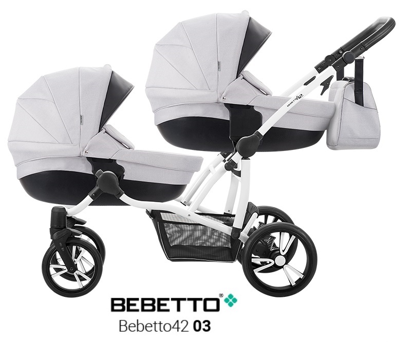 Детская коляска Bebetto 42 2017 для двойни 2 в 1, шасси белая/BIA, цвет – 03  