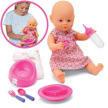 Пупс New Born Baby 38см., умеет пить, писать, с аксессуарами Пупс New Born Baby 38см., умеет пить, писать, с аксессуарамиИнтерактивные пупсы New Born Baby и др.<br>Пупс (пьет/писает) + аксессуары, предназначен для детей от 3х лет. <br>Изготовлен из высококачественной пластмассы.<br>Размер: 38 см<br>