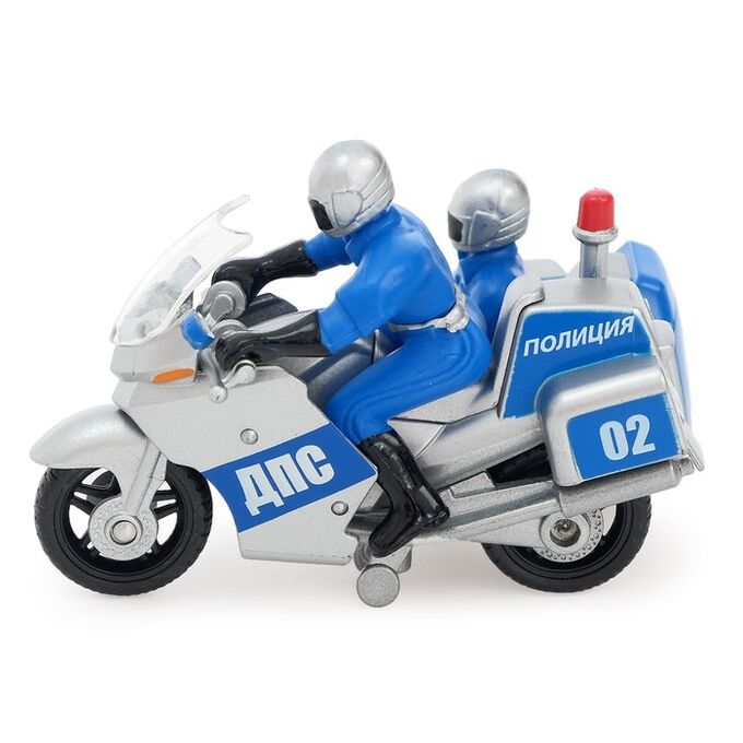 Мотоцикл металлический Полиция 10 см, с коляской и фигурками  