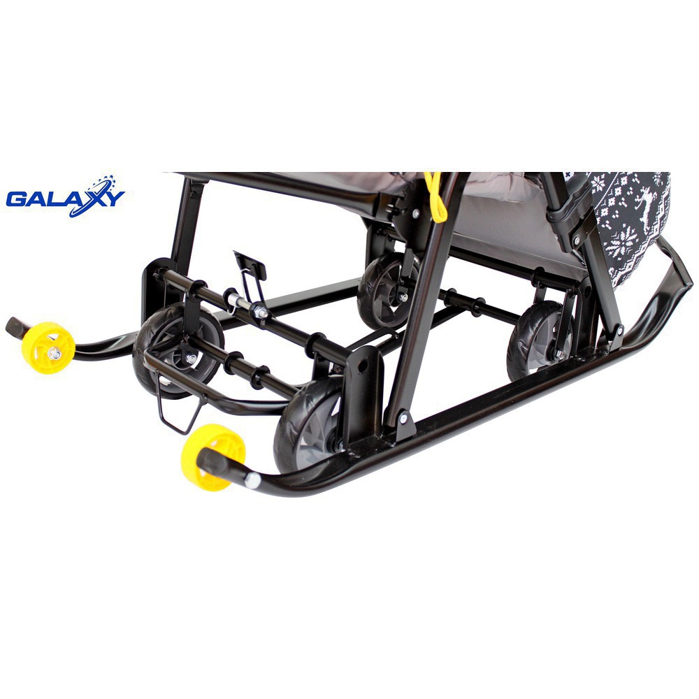 Санки-коляска Snow Galaxy Luxe Финляндия, черная на больших мягких колесах  