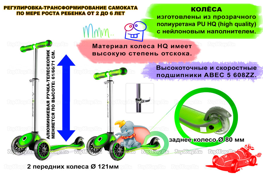 Трехколесный самокат Globber My free green, 4582RT 