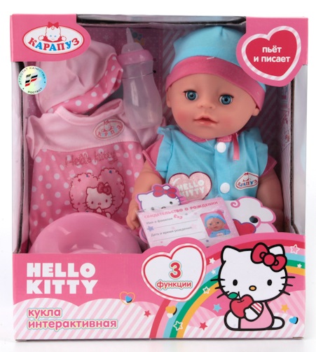 Пупс - Hello Kitty, 30 см, 3 функции: пьет, писает, закрывает глазки Пупс - Hello Kitty, 30 см, 3 функции: пьет, писает, закрывает глазкиИгрушки Hello Kitty<br>Пупс - Hello Kitty, 30 см, 3 функции: пьет, писает, закрывает глазки<br>