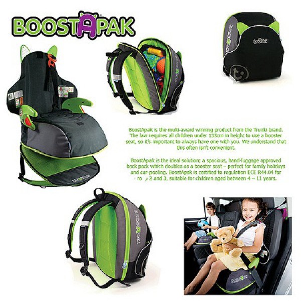 Детский рюкзак-автокресло Trunki Boostapak, черно-зеленое  