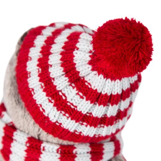 Мягкая игрушка - Басик в полосатой шапке с шарфом, 22 см.  