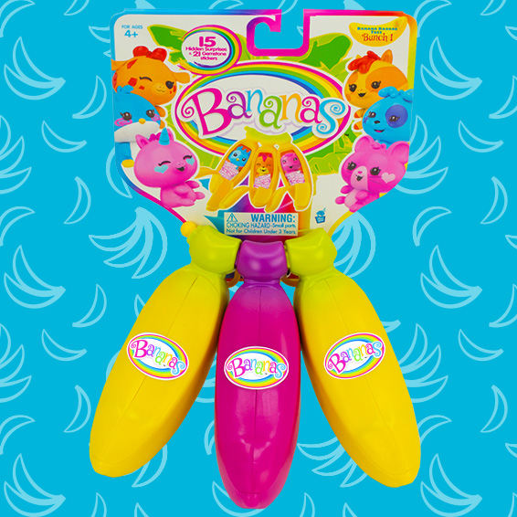 Bananas - Игрушка с сюрпризом, связка из 3 бананов, цвет: желтый, розовый, желтый  