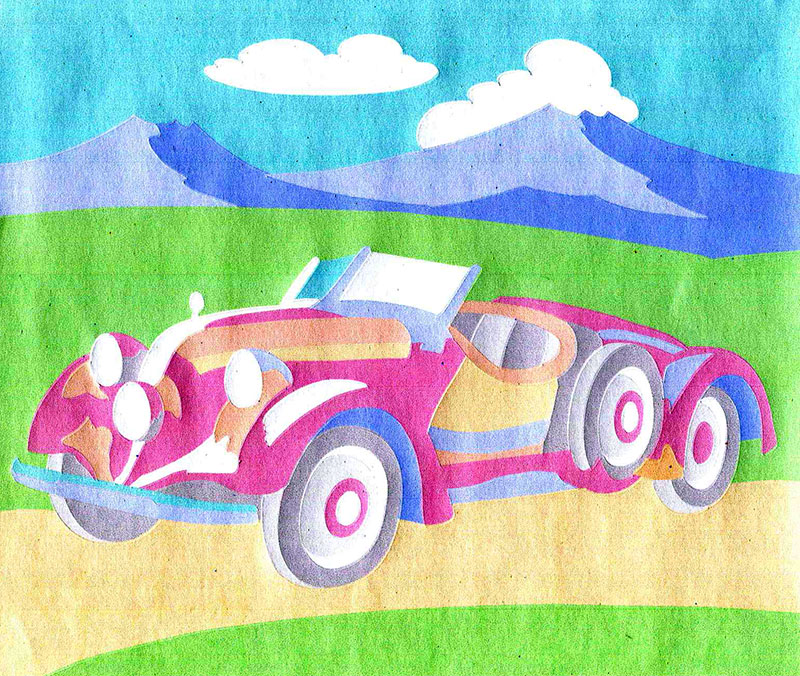 Фреска из песка Ретро-кабриолет  