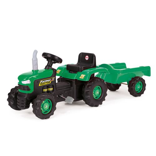 Педальный трактор с прицепом - зелено-черный  