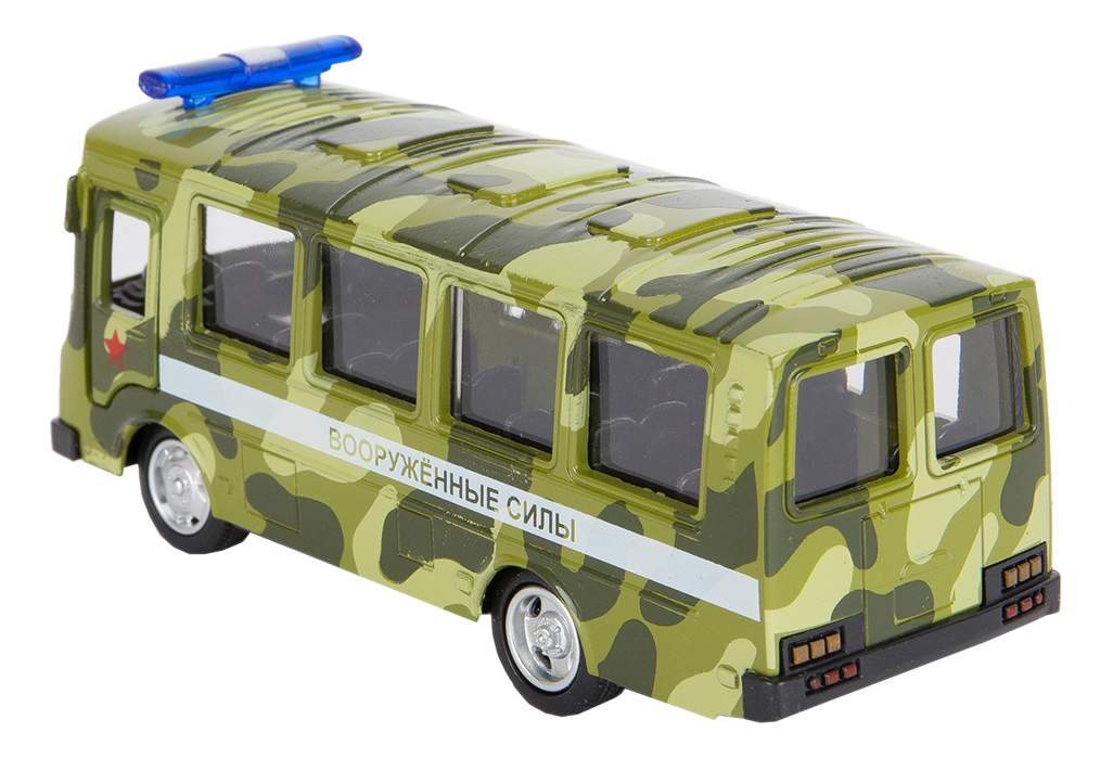 Инерционный металлический автобус – Военный, масштаб 1:61  