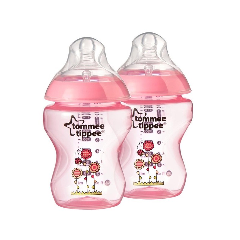 Бутылочки для кормления с антиколиковым клапаном и рисунком, 260 мл, 2 шт., цвет – розовый  