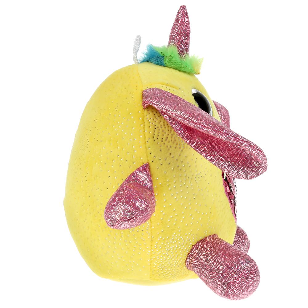 Мягкая игрушка - Кругляш с пайетками в сердечке, желтый, 16 см  