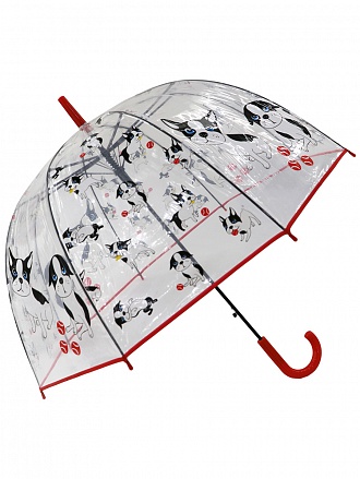 Зонт-трость Puppies прозрачный купол красный 