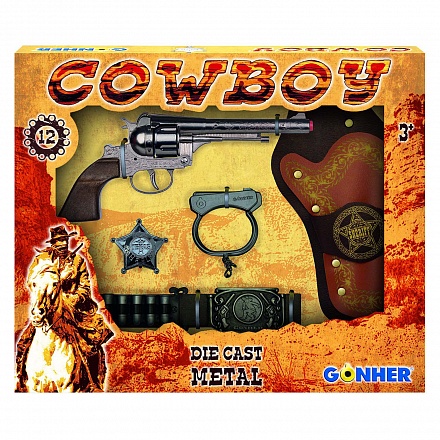 Набор Ковбой: револьвер 12 пистонов, кобура, ремень, наручники 