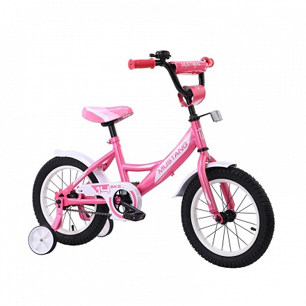 Велосипед детский 14' a-тип со звонком и страховочными колесами бело-розовый 