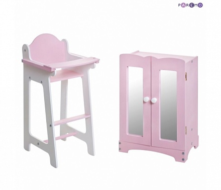 Набор кукольной мебели – Шкаф и стул, цвет розовый 