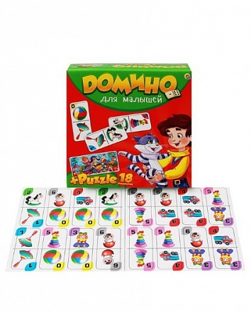 Игра настольная- Домино + Пазлы 18 элементов для малышей 
