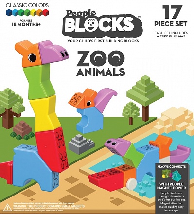 Строительные кубики People Block - Zoo Animals, 18 деталей 