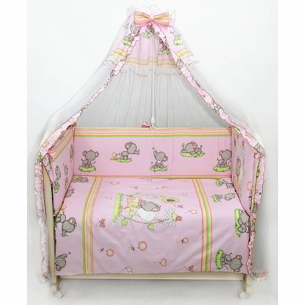 Бампер в кроватку – Слоники, розовый 