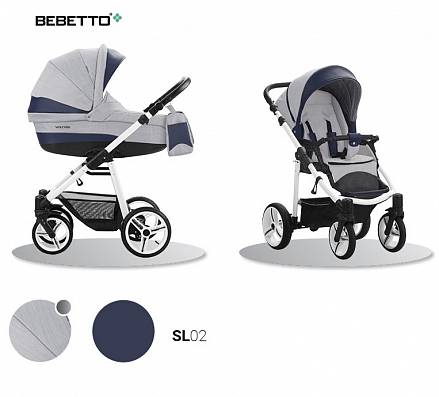 Детская коляска Bebetto Vulcano New Ecco 2 в 1, серая с синим, шасси белая/BIA 