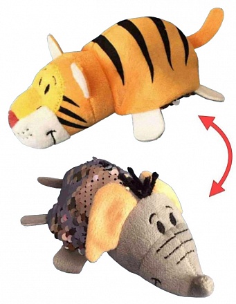 Плюшевая игрушка Вывернушка Блеск с пайетками - Слон-Тигр, 12 см 