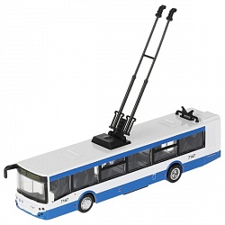 Модель Городской троллейбус 18 см двери открываются бело-синий металлическая инерционная (Технопарк, TROLL-18-WHBU) - миниатюра