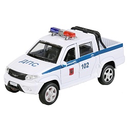 Машина Uaz Pickup - Полиция, 12 см, цвет белый, открываются двери, инерционный механизм (Технопарк, PICKUP-P-WH) - миниатюра