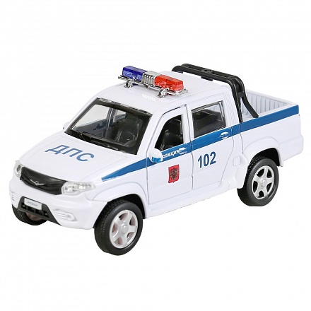 Машина Uaz Pickup - Полиция, 12 см, цвет белый, открываются двери, инерционный механизм 