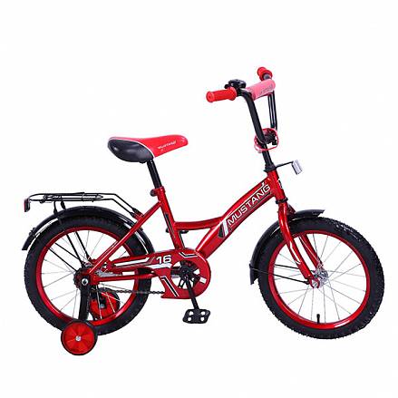 Велосипед детский – Mustang, красно-черный со страховочными колесами 