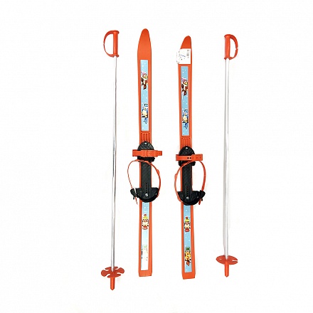 Лыжи детские Тяни-толкай - Вираж-спорт с палками, оранжевый 