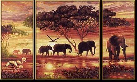 Триптих Африканские слоны, 50*80 см 