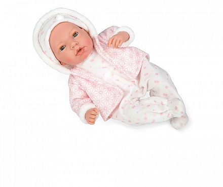 Интерактивная кукла из коллекции Elegance – Пупс, 38 см, с мягким телом, с закрывающимися глазами, в одежде розовых тонов с узором и соской, плачет 