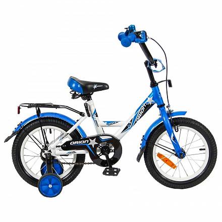 Двухколесный велосипед Lider Orion диаметр колес 14 дюймов, белый/синий 