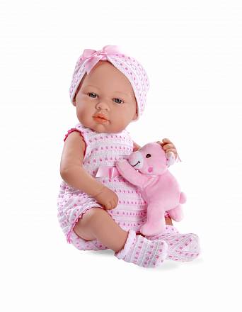 Виниловый пупс Elegance в розовом костюмчике с игрушкой, 42 см 