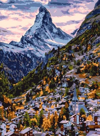 Раскраска по номерам Деревня в горах 