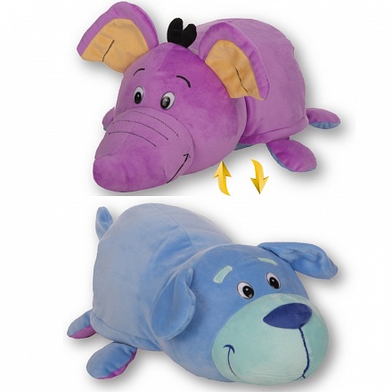 Плюшевая игрушка Вывернушка 2 в 1 - Голубой щенок-Фиолетовый слон, 40 см 