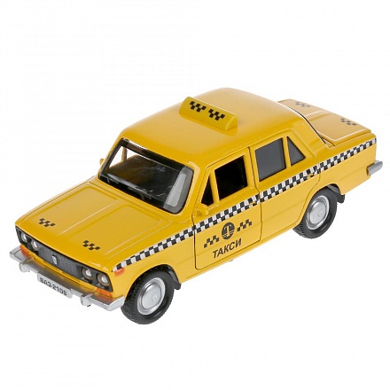 Инерционная металлическая модель - Ваз-2106 жигули - Такси 12 см, цвет желтый 