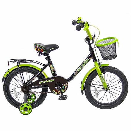 Двухколесный велосипед Lider Stark, диаметр колес 16 дюймов, черный/зеленый 