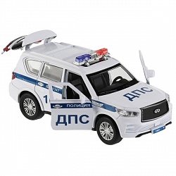 Машина Полиция Infiniti QX80 12,5 см двери и багажник открываются инерционная металлическая (Технопарк, QX80-12POL-WH) - миниатюра