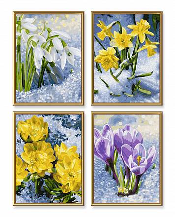 Весеннее пробуждение цветов - 4 картины для раскрашивания, 18х24см. 