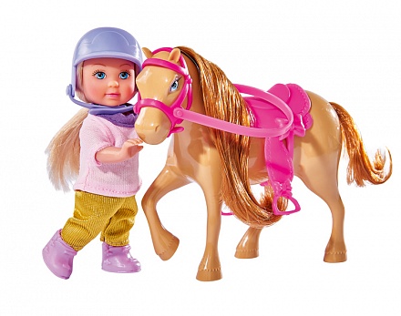 Кукла Еви в фиолетовом шлеме и с пони, 12 см  