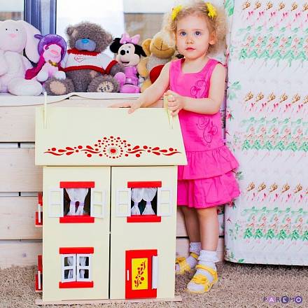 Деревянный кукольный домик с 15 предметами мебели - София 