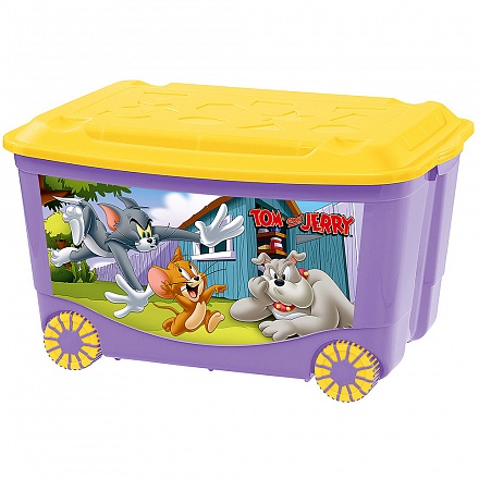 Ящик для игрушек на колесах с аппликацией - Том и Джерри, цвет сиреневый 