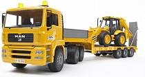 Man - прицеп–платформа с колёсным экскаватором–погрузчиком JCB 4CX (Bruder, 02-776) Man - прицеп–платформа с колёсным экскаватором–погрузчиком JCB 4CX (Bruder, 02-776)