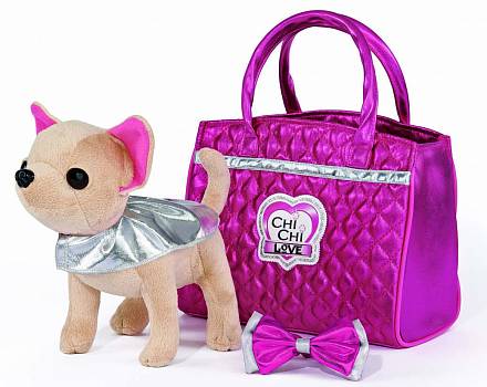 Плюшевая собачка Chi-Chi love - Гламур, с розовой сумочкой и бантом, 20 см 