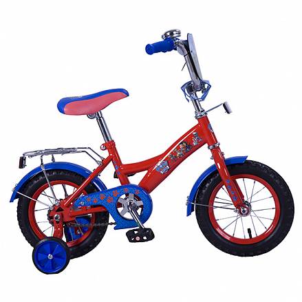 Велосипед детский с дизайном Щенячий патруль, колеса 12", GW-стальная рама, щиток на руле, багажник, страховочные колеса, цвет – красно-голубой 