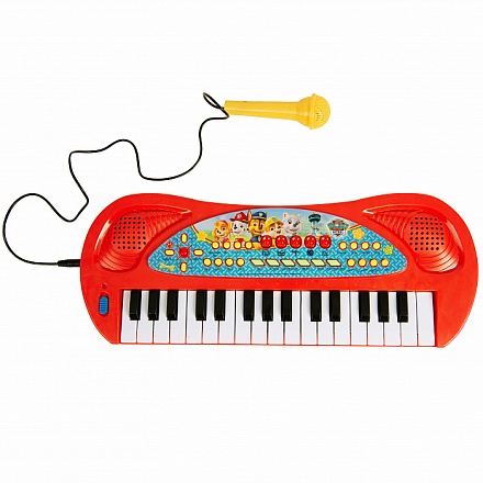 Игрушечный синтезатор с микрофоном - Щенячий Патруль, 32 клавиши 