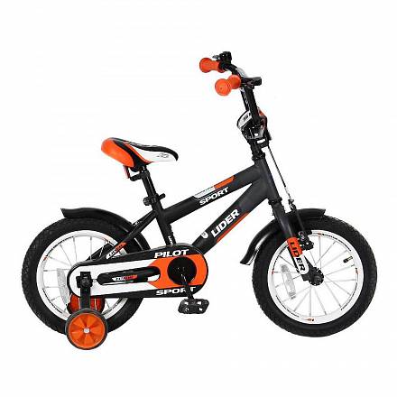 Двухколесный велосипед Lider Pilot, диаметр колес 14 дюймов, черный/оранжевый 