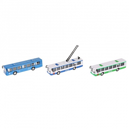 Троллейбус или Автобус металлический, инерционный, несколько видов, 16,5 см  