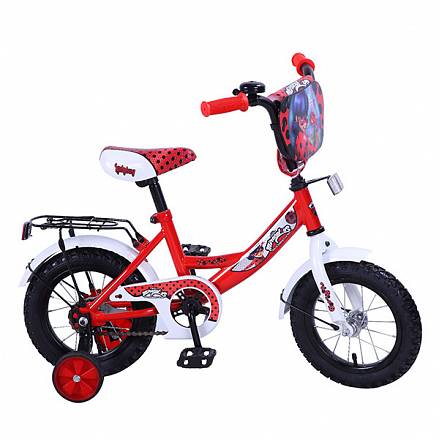 Велосипед детский - Lady Bug, красно-белый со страховочными колесами 